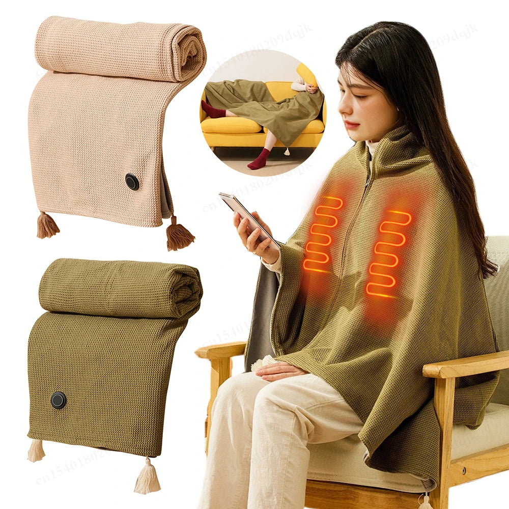 Wearable Heated Blanket Shawl – USB Electric Heating Wrap with Adjustable Warmth for Home, Office & Travel