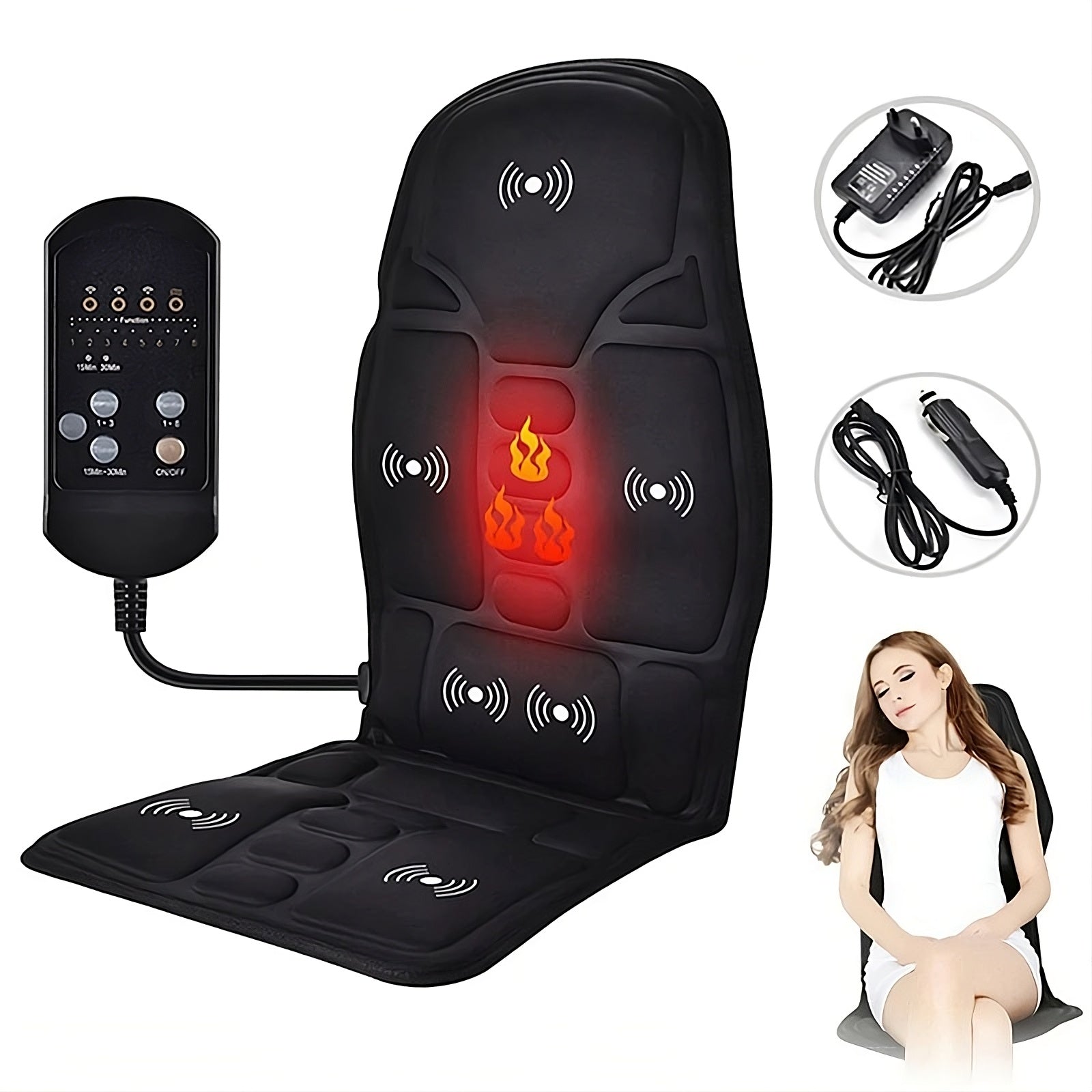 Heated Vibrating Massage Chair Pad – Full Body Seat Cushion for Back, Neck & Stress Relief