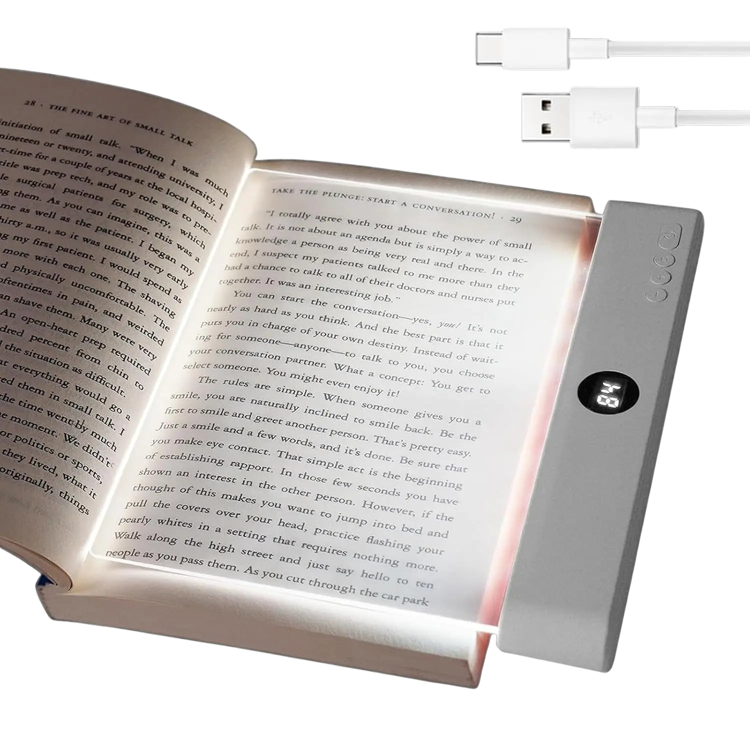 LED Book Light for Reading – Rechargeable Flat Panel Reading Light with Eye-Care Glow