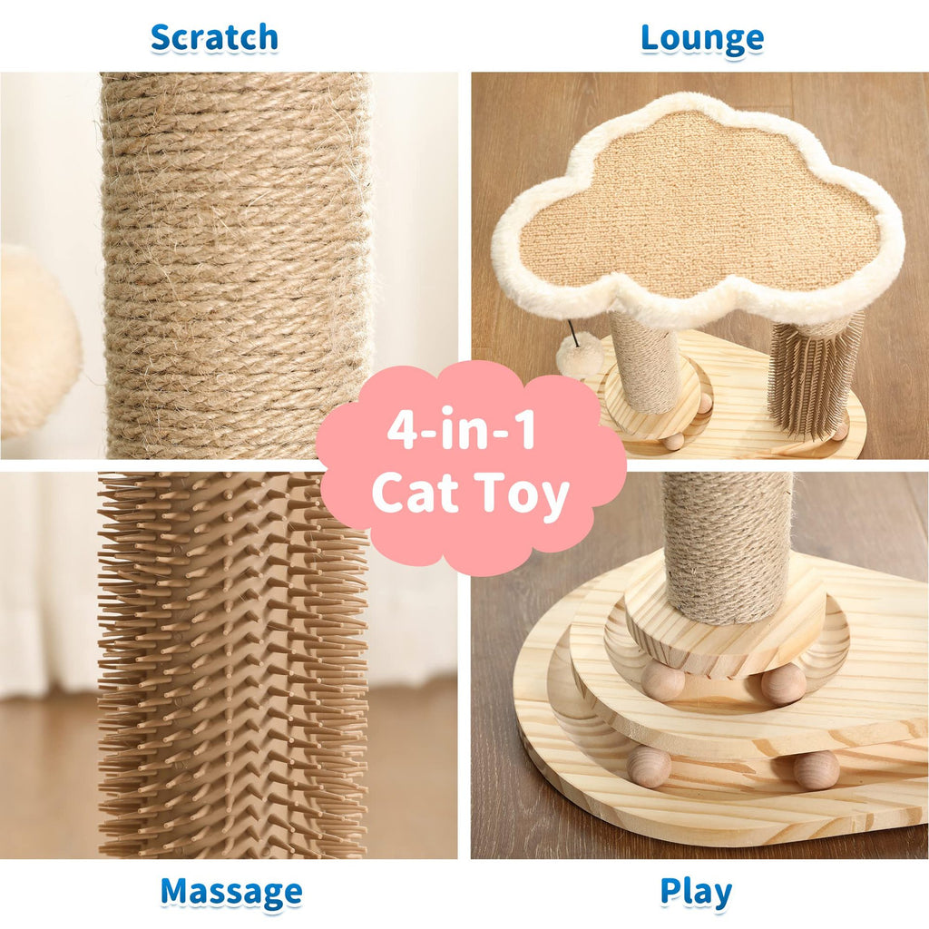 Cat Scratching Post with Perch & Toys – Sisal Cat Tree for Indoor Cats and Furniture Protection