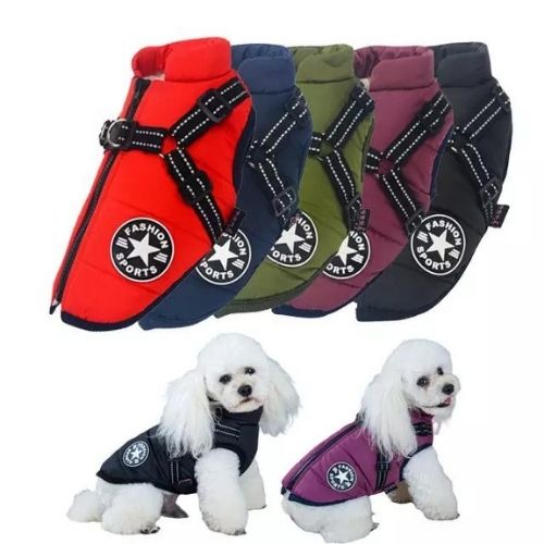 Waterproof Dog Harness Jacket – Insulated Warm Dog Coat with Built-In Harness