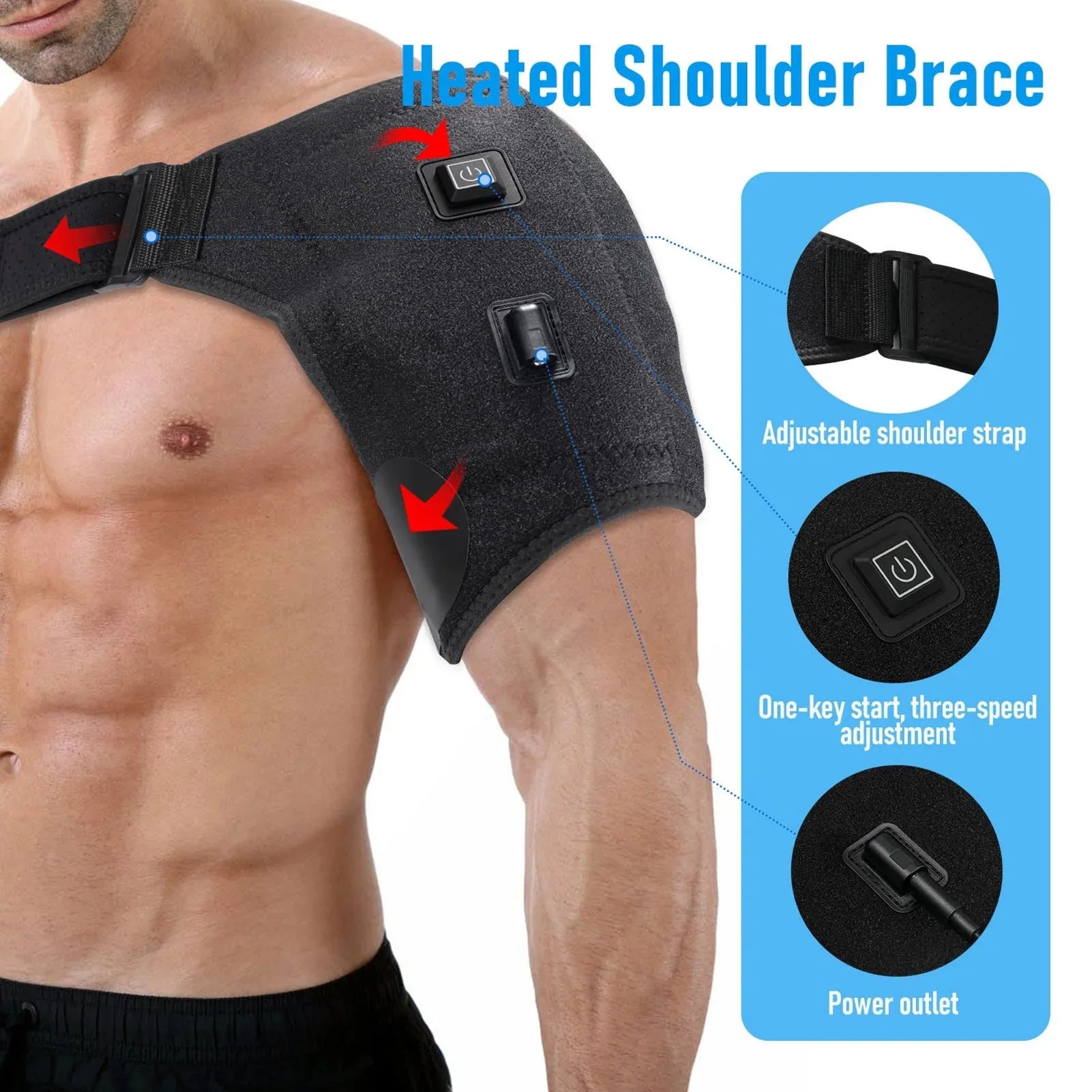USB Heated Shoulder Brace – Adjustable Heat Wrap for Shoulder Support, Muscle Tension & Rotator Cuff Comfort