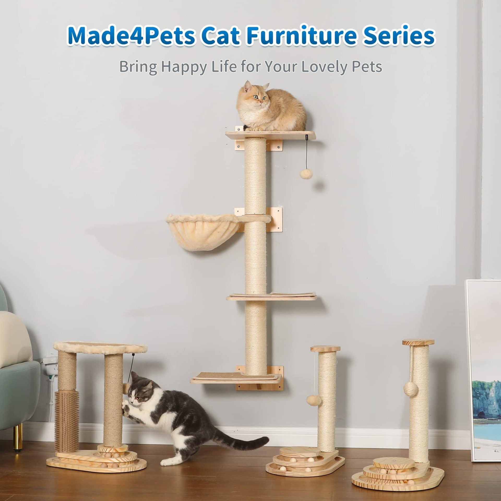 Cat Scratching Post with Perch & Toys – Sisal Cat Tree for Indoor Cats and Furniture Protection