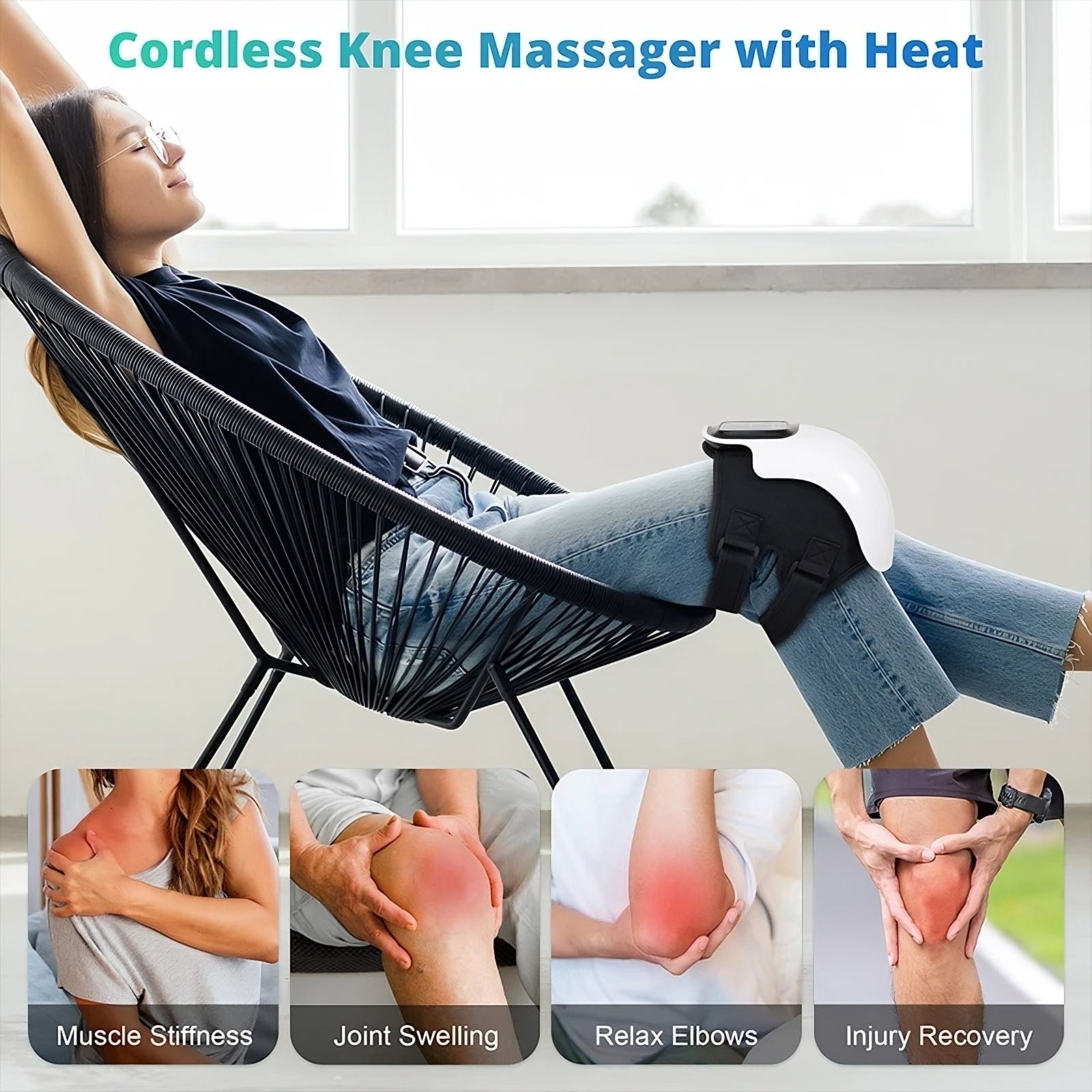 Electric Knee Therapy Device with Heat & Red Light – Wireless Knee Massager for Joint Relief & Recovery