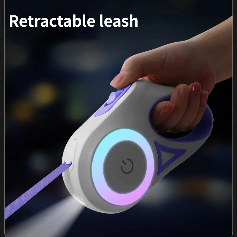 Automatic Retractable Dog Leash with LED Light – Tangle-Free Night Walking Dog Leash