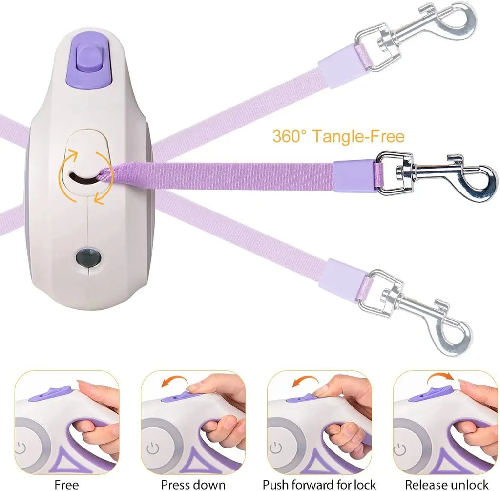 Automatic Retractable Dog Leash with LED Light – Tangle-Free Night Walking Dog Leash